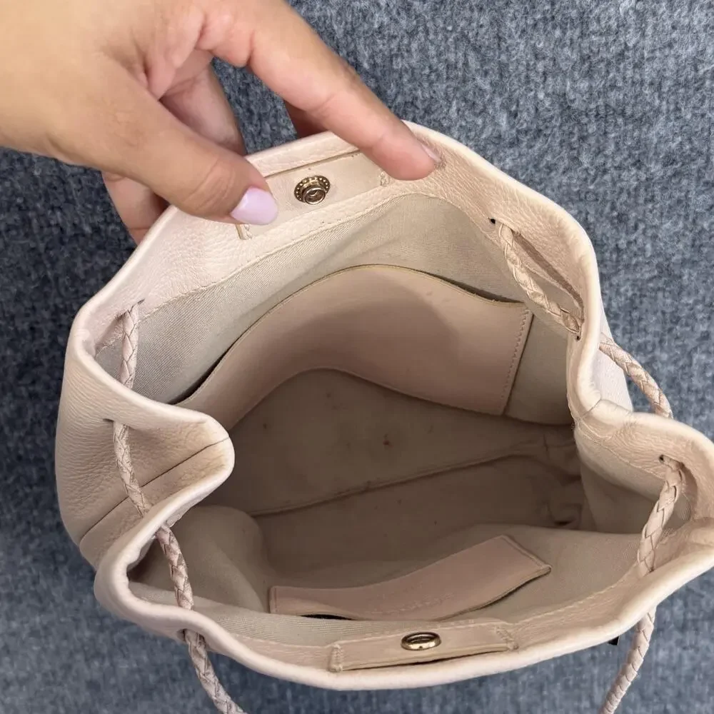 Shinola Leather Shoulder Tote Crossbody Bag Light Pink Braided Strap Minimalist
